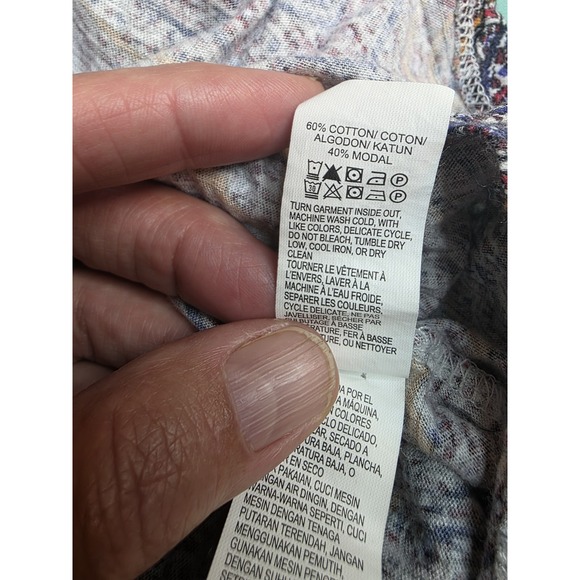 Lucky Brand Women's Size Large Multicolor Paisley 3/4 S‎ Tie Front Peasant Top - Picture 7 of 9